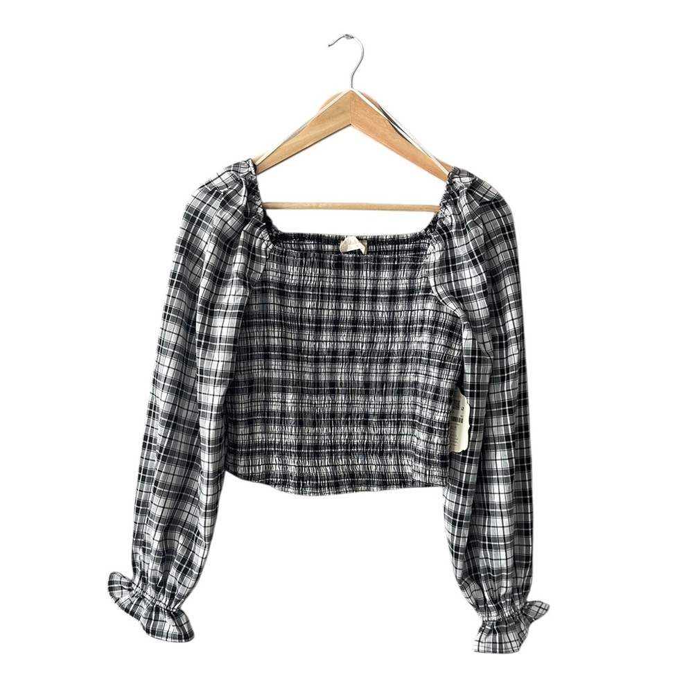 NWT Altar'd State Black and White Plaid Blouse